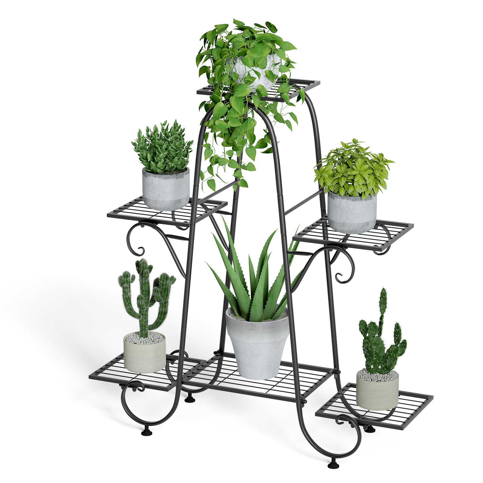 6段金属製植物スタンド屋内屋外花防錆植木鉢陳列棚黒