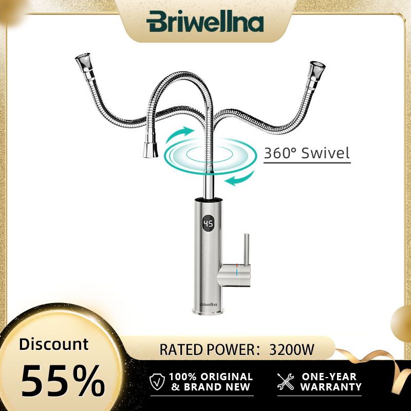 Briwellna インスタント給湯蛇口ユニバーサルスパウト 220V タンクレス給湯器蛇口 2 で 1 ステンレス鋼加熱タップ