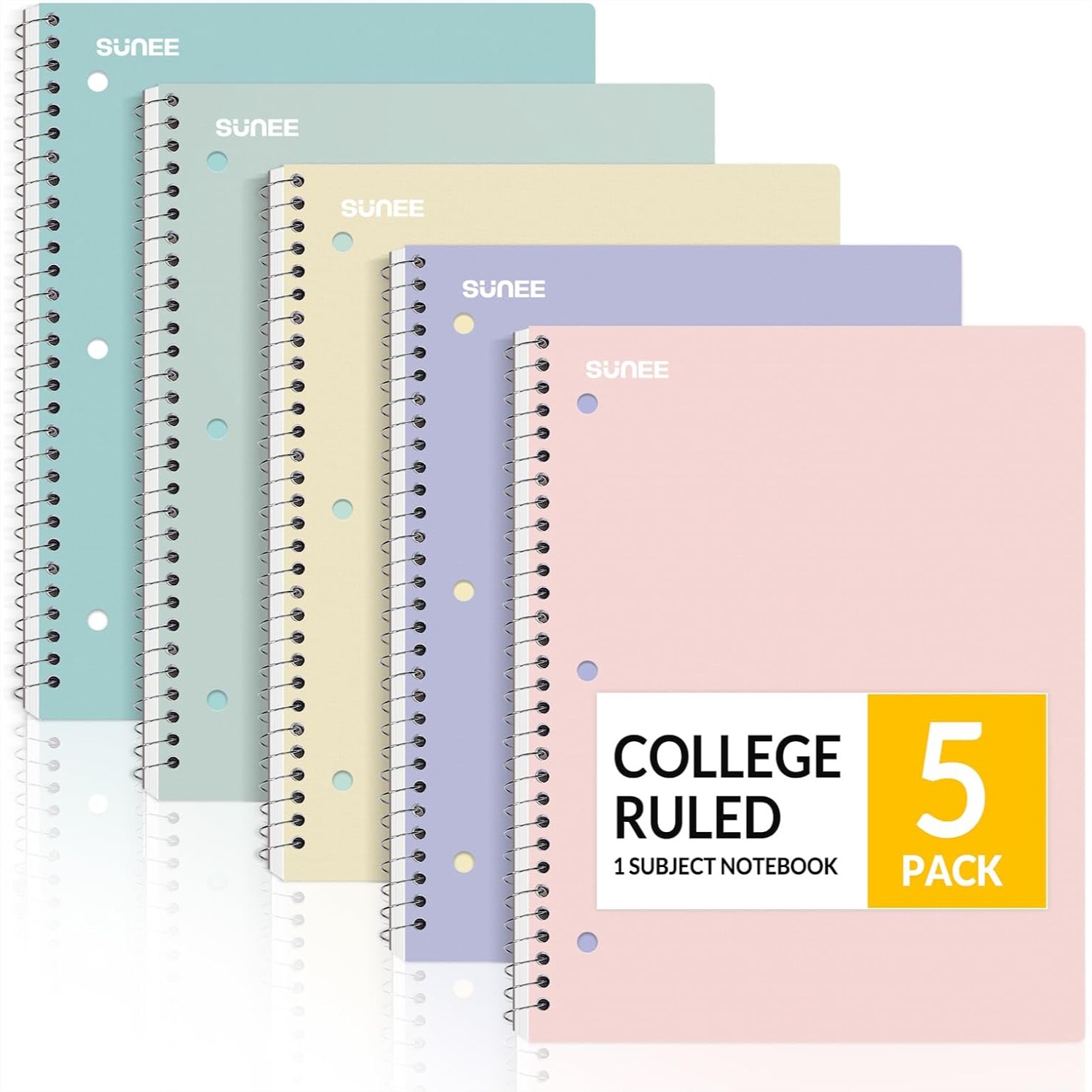 スパイラルノート 5 パック 1 科目カレッジ罫線 8x10.5 インチ 70 枚 3 穴パンチ紙付き 学校の勉強用
