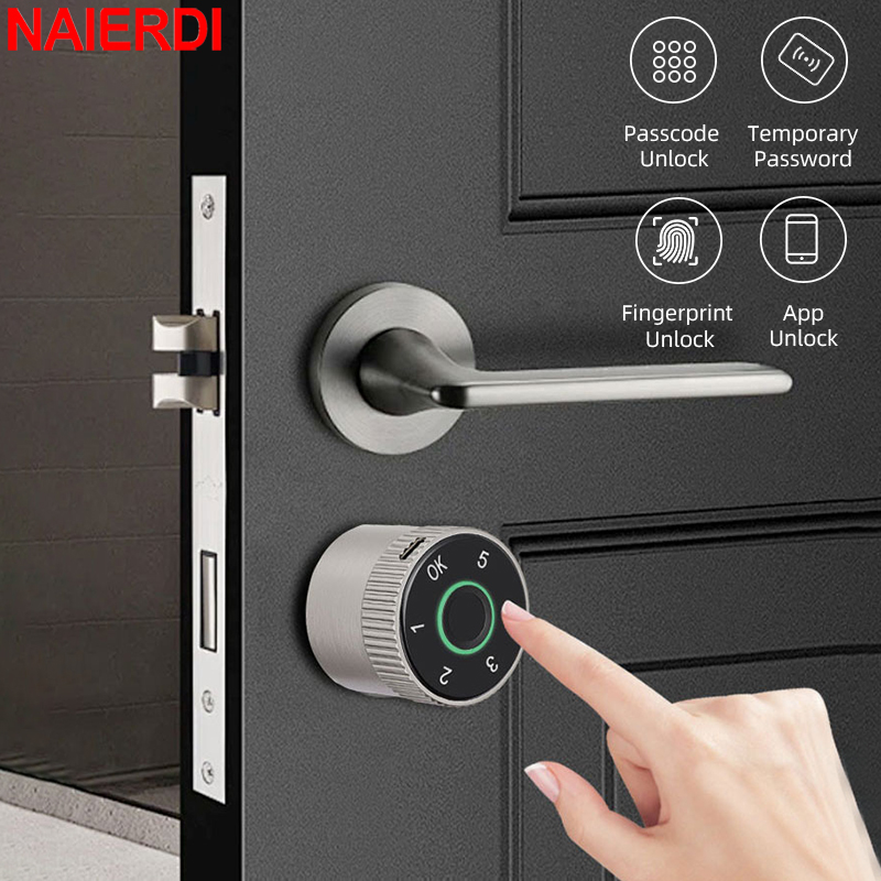NAIERDI スマート電子ロックシリンダー Tuya アプリ指紋パスワードロック解除アップグレード機械式ドアロックセキュリティホーム