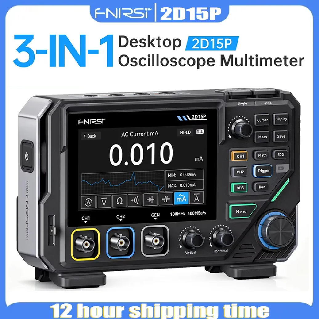 FNIRSI 2D15P Digital Oscilloscope Multimeter Signal Generator 3-in-1 Dual Channel Touch Screen 100MHz 500MSa/s 20000 Counts