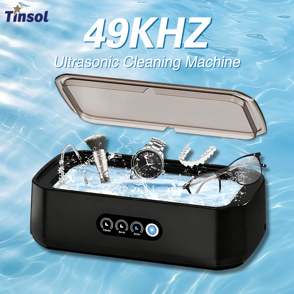 TINSOL 49KHZ 高周波超音波クリーナー 650 ミリリットルミニ振動洗浄機メガネジュエリーや義歯に適しています