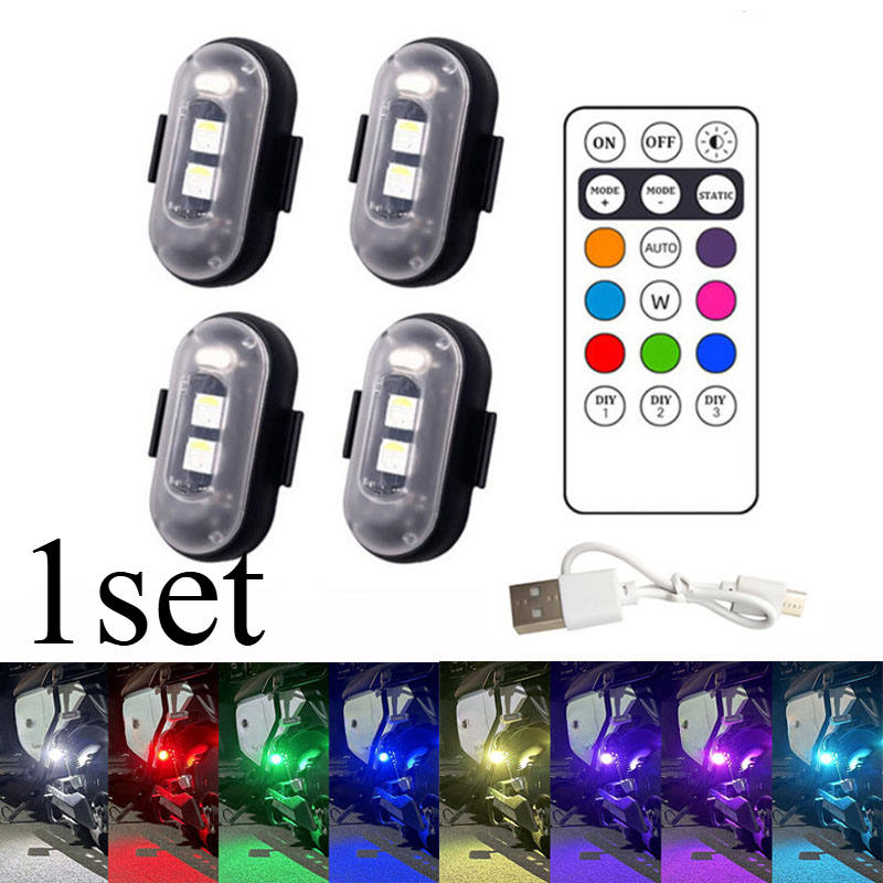 4 個ワイヤレス LED ストロボライトリモコン付き、8 色 USB 充電防水緊急警告灯