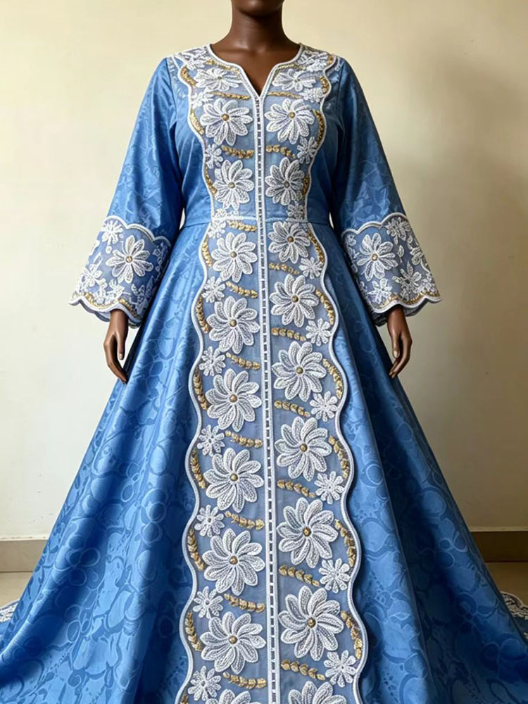高級バザンリッシュレース刺繍ナイジェリア Boubou アバヤドバイカフタンマキシドレス結婚式ゲスト教会イブニングフォーマルドレス