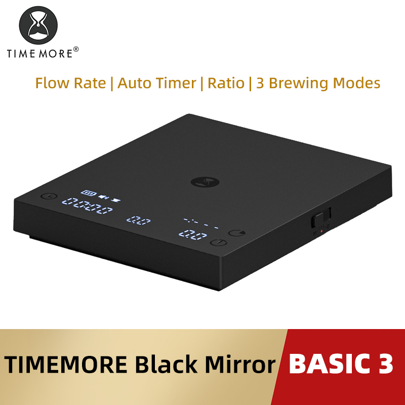 TIMEMORE ベーシック 3 ブラックミラー ポアオーバーコーヒースケール エスプレッソスケール、流量、自動タイマー、比率、3 つの抽出モード、容量 2kg