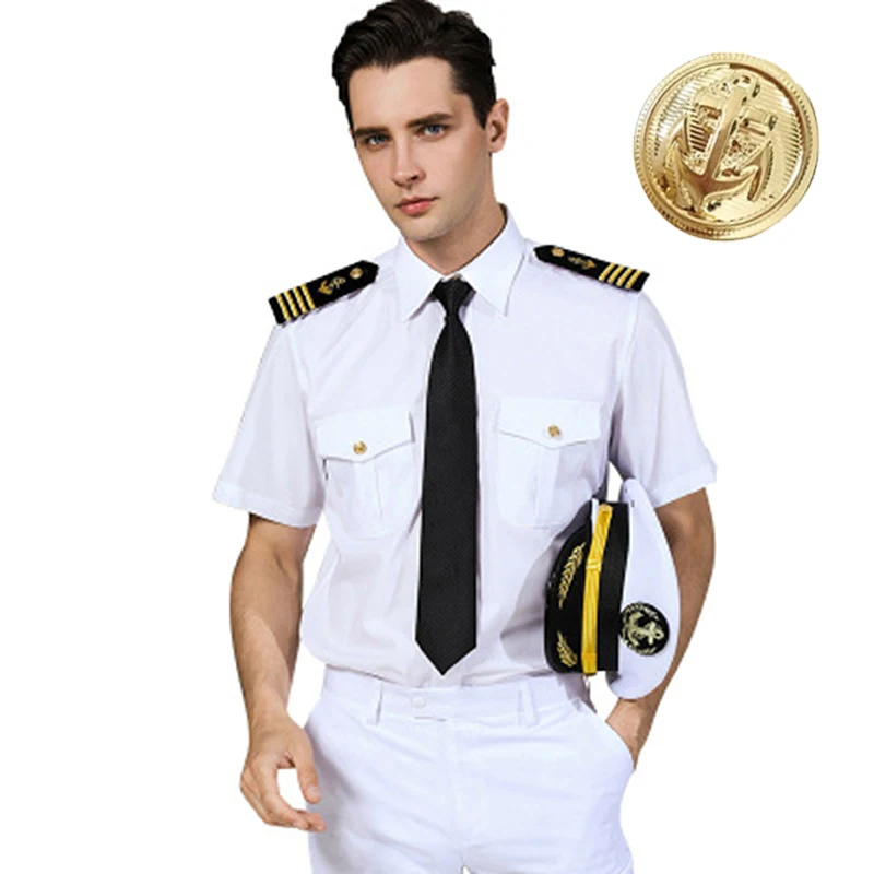 スーパー品質海軍軍服ヨットキャプテンパイロットシャツメンズホワイト航空会社パイロット制服