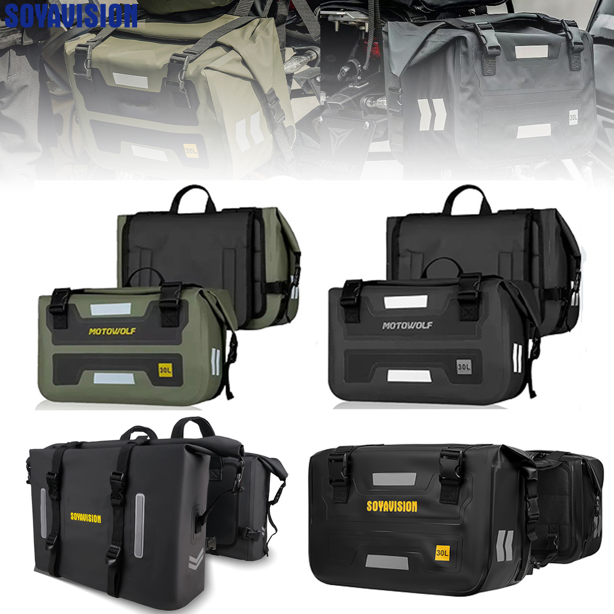2x 30L 防水オートバイテールサドルバッグパニア収納ロールバッグユニバーサル旅行荷物サイドバッグハーレーホンダ BMW