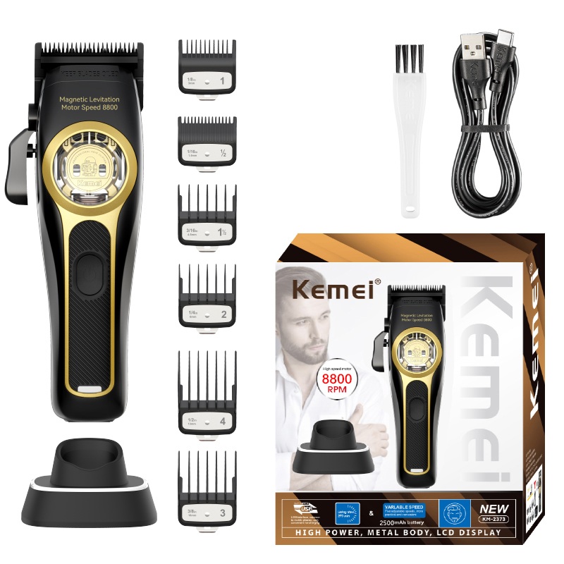Kemei プロフェッショナルバリカン磁気浮上モーター 8800 Rpm 充電ベースバリカンメンズバリカン KM-2373
