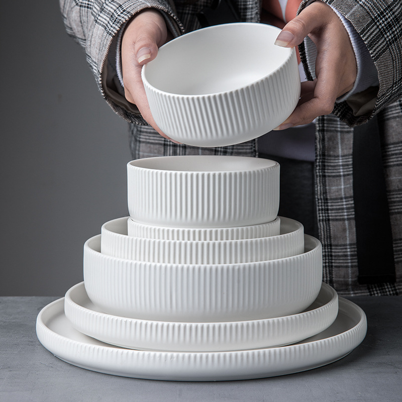 北欧セラミック食器マット釉和風インスタイル食器セットサラダスープボウルフラットプレート食器ディナーセット