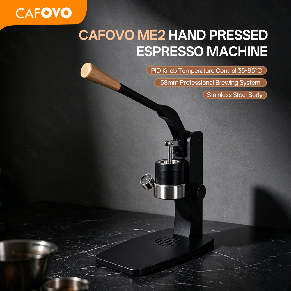 CAFOVO ME2 ハンドプレスエスプレッソマシン バリスタ用 PID 温度制御付き 58mm ポルタフィルターとステンレススチールボディ