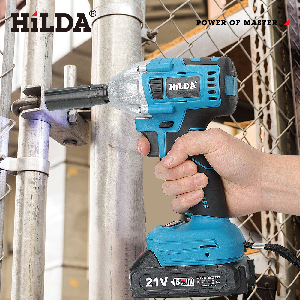 HILDA 電動レンチ 21V ブルーインパクト充電式ブラシレスレンチ 1/2 ソケットレンチコードレス電動工具マキタバッテリー用