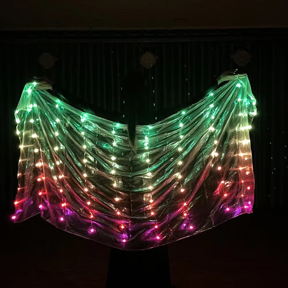 LEDライトシルクベール パフォーマンス用 レインボーカラー 長方形ベール ベリーダンス サーカス衣装 フェスティバルショー アクセサリー
