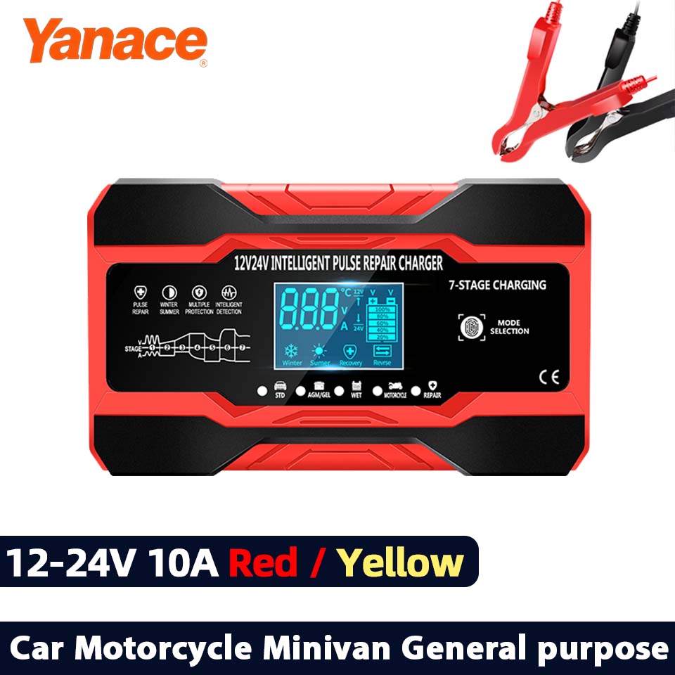 12V 24V 車のバッテリー充電器 10A スマート 7 段階パルス修理急速充電器、AGM ゲルウェット鉛酸バッテリーメンテナー