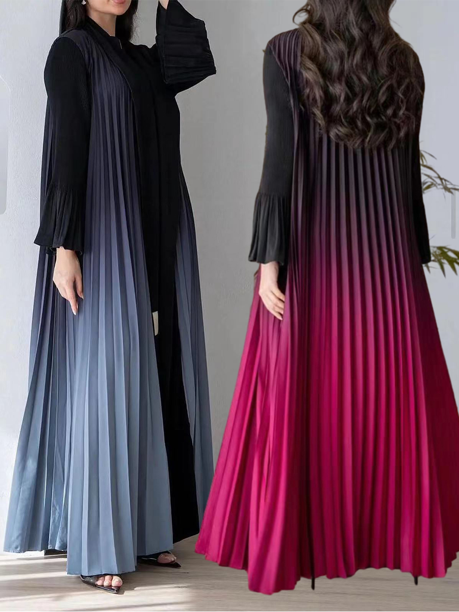プリーツグラデーションイスラム教徒アバヤ女性 Abayas サウジアラブフレアスリーブカーディガンドレスカフタンマキシ Vestidos モロッコカフタンロングローブ