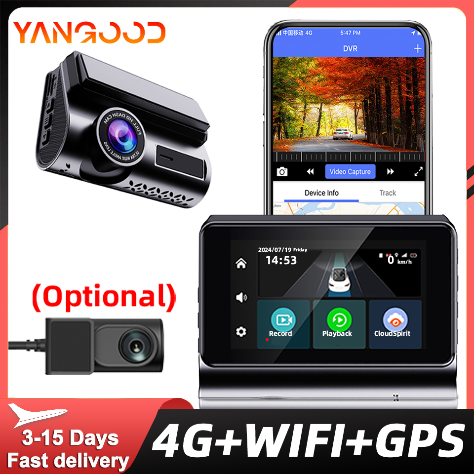 Yangood 4G LTE ダッシュカム フル HD 1080P ナイトビジョン GPS/WIFI リモートライブビュー 24 時間駐車モードバックビューカメラサポート