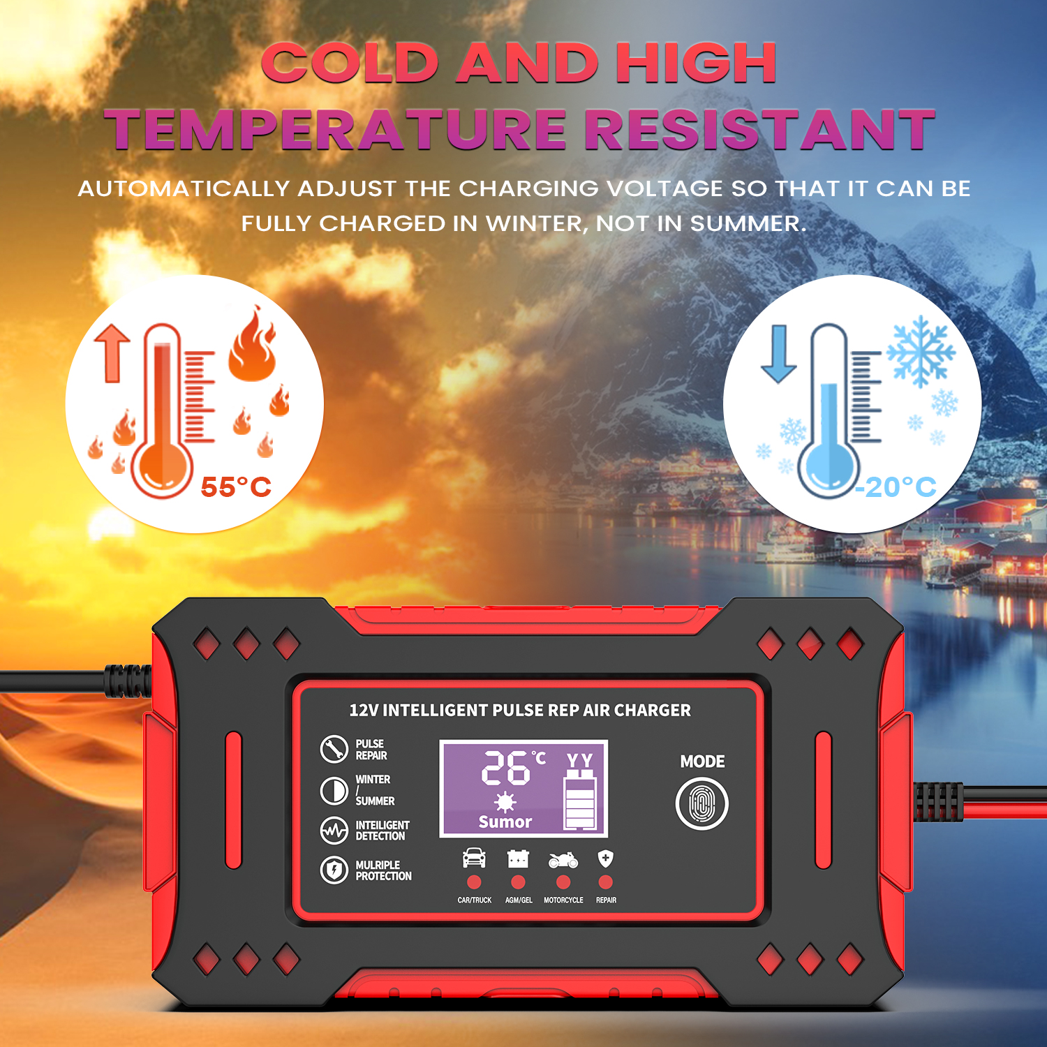 12V バッテリー欧州標準充電器。安定した 6A 出力電流を供給し、バッテリーを損傷することなく効率的に充電します。