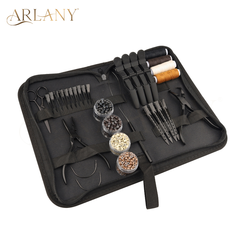 ARLANY Microlinks ヘアエクステンションツールキット 800 個 5 ミリメートルシリコン裏地マイクロリングマットヘアクリップミシン針綿糸