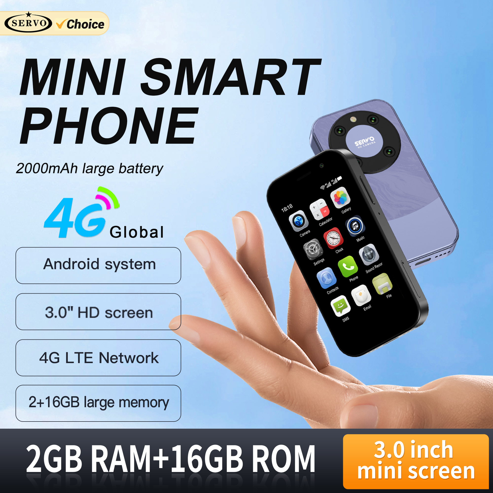 SERVO KING9000 4G LTE ミニスマートフォン Android システム RAM 2 ギガバイト ROM 16 ギガバイト Google Play WhatsAPP ホットスポット 2 SIM ポケット小型携帯電話