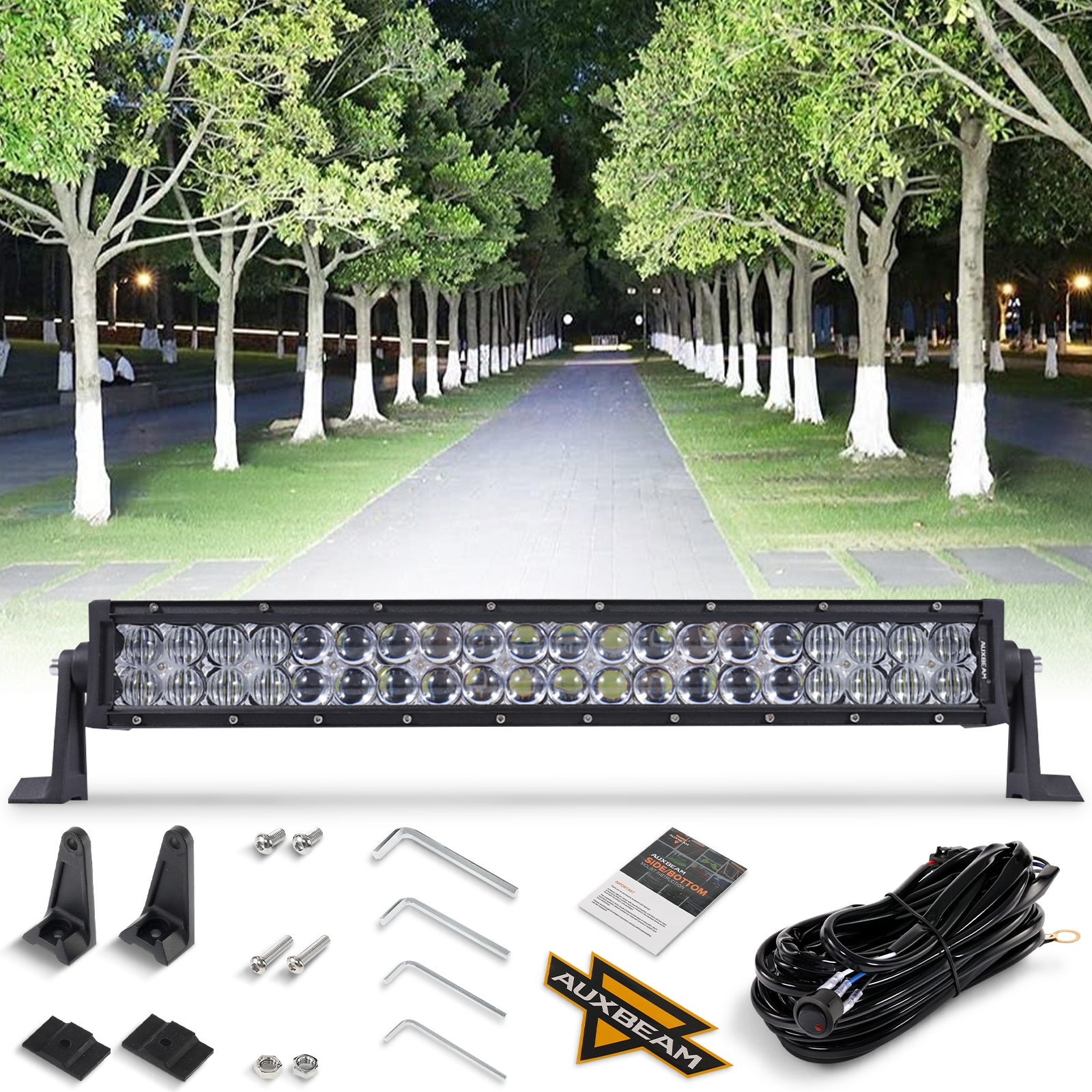 AUXBEAM 22インチ LED ストレート ライトバー ワイヤーハーネス付き