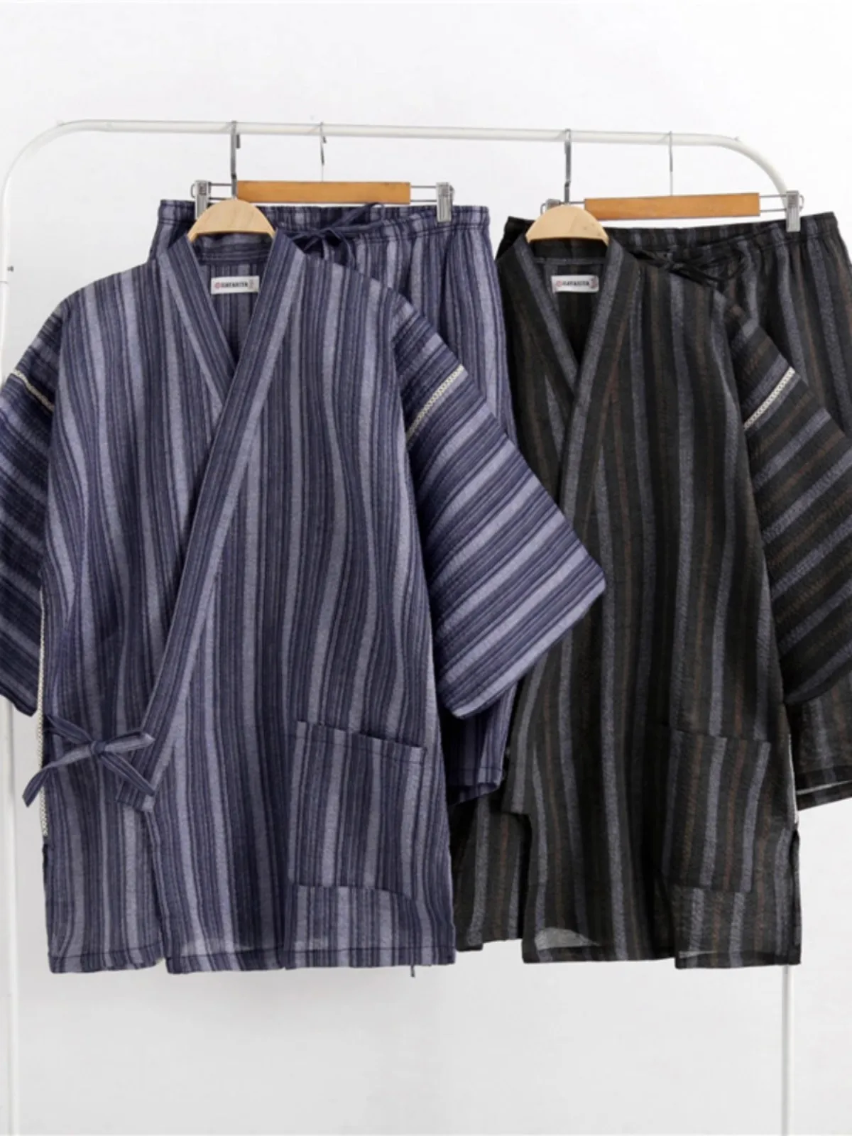 日本の甚平浴衣セット男性用特大綿着物パジャマ
