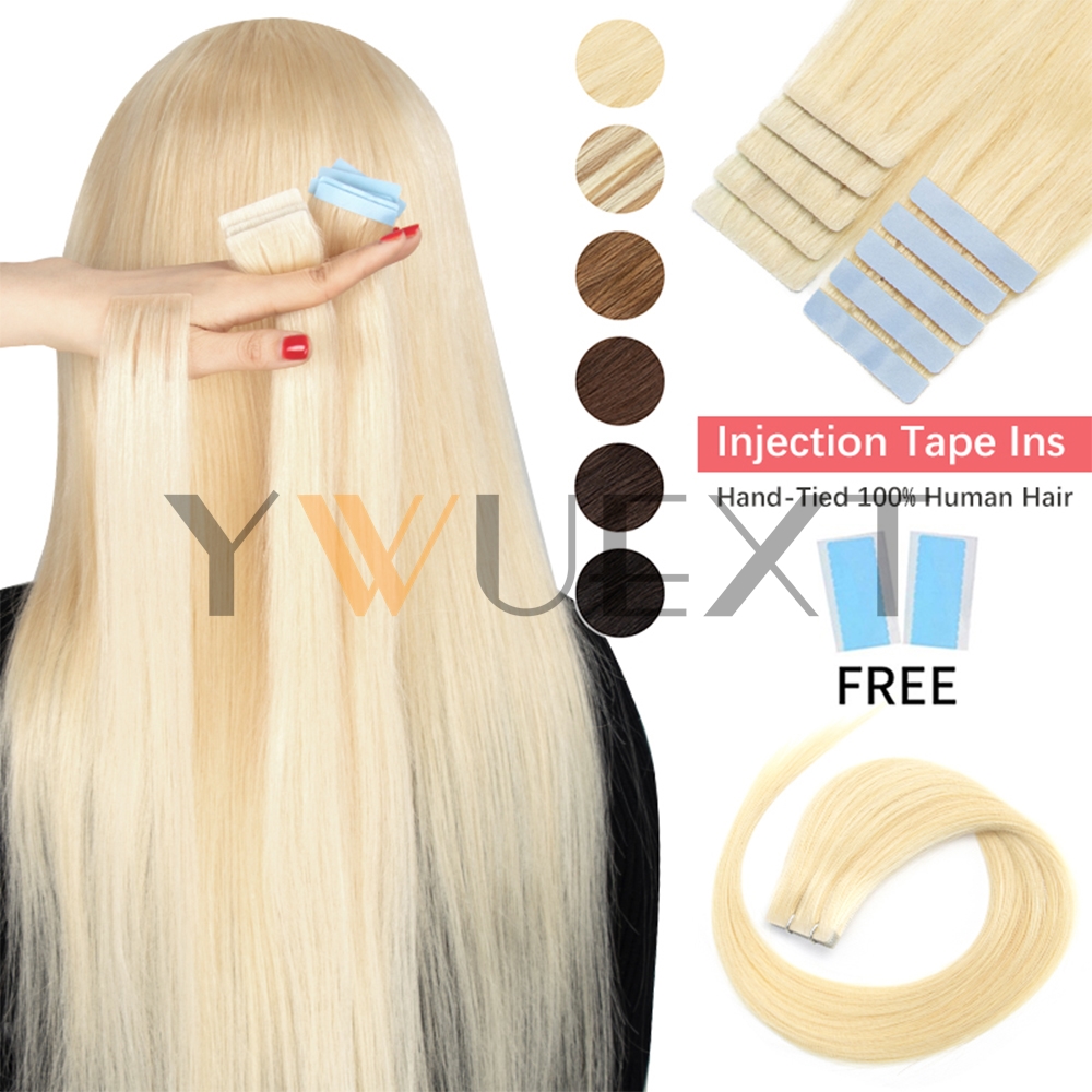 目に見えないテープでヘアエクステンション 12 "16" 20" スキン横糸テープインナチュラルストレート機械製レミー人毛 10 ピース/パック