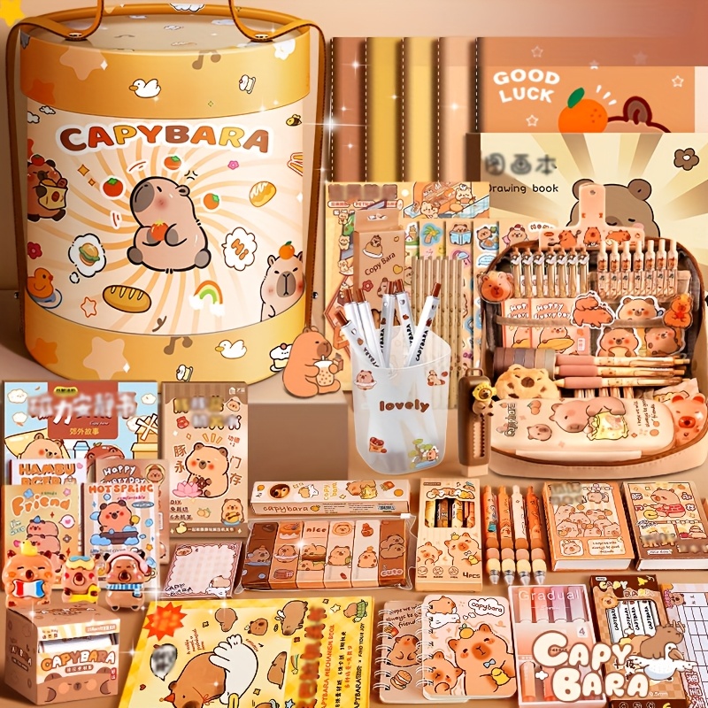 カピバラ文具セットかわいい抱っこバケツポータブル学校学生子供ギフト誕生日クリスマスクリエイティブアートデスクツール
