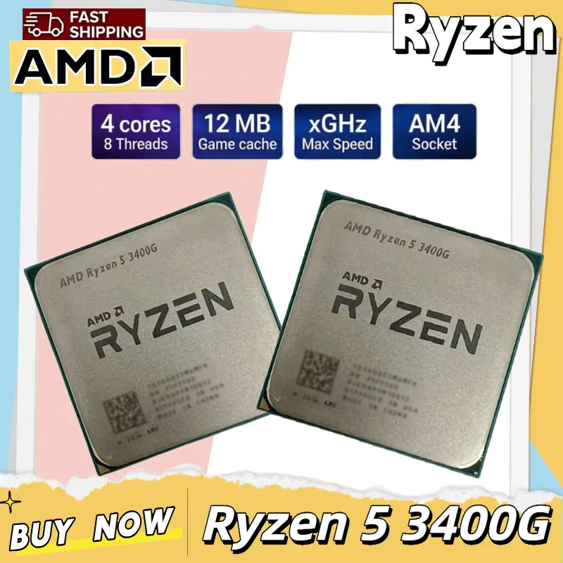 AMD Ryzen 5 3400G R5 3400G 3.7GHz クアッドコア 8 スレッド 65W CPU プロセッサ YD3400C5M4MFH ソケット AM4 ルースピース