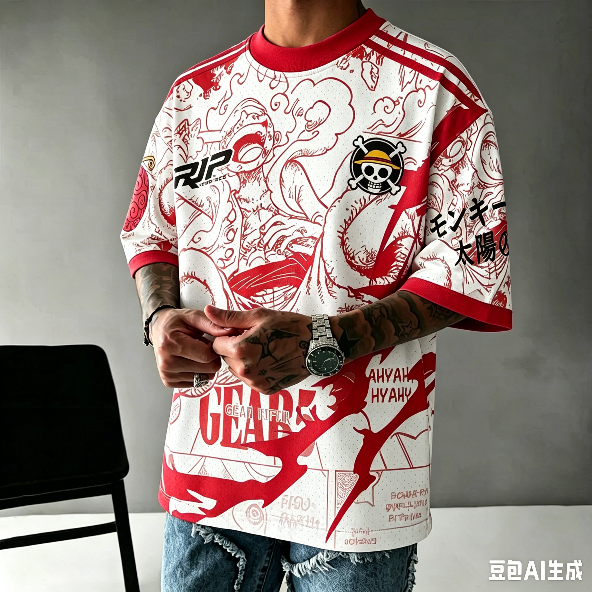 新しい男性ワンピースルフィギア 5 ニカグラフィック Tシャツフルコミックプリント特大半袖通気性速乾メッシュ Y2K ジャージ