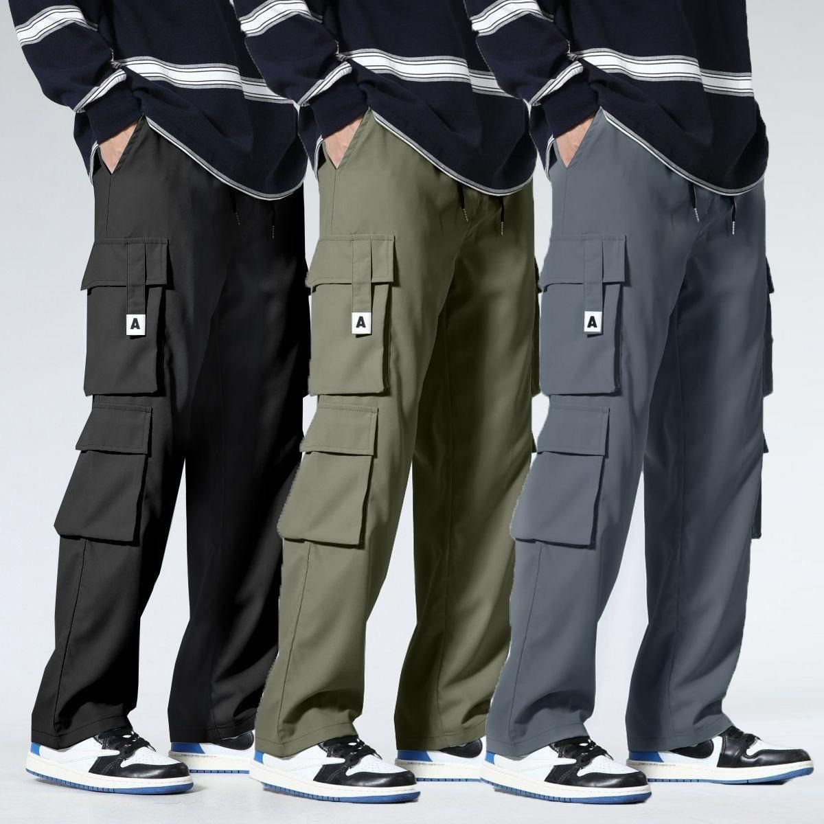 男性用作業服パンツ ストレートレッグ カジュアル 車修理ズボン マルチポケット 耐久性 通気性 快適 ミリタリーグリーン