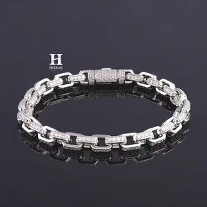 Luxury Ice Crystal-Set Chain Bracelet, VVS Moissanite Rectangular Chain Bracelet, Hip-Hop Style Chain Bracelet, Lab-Grown Diamond Men's Jewelry