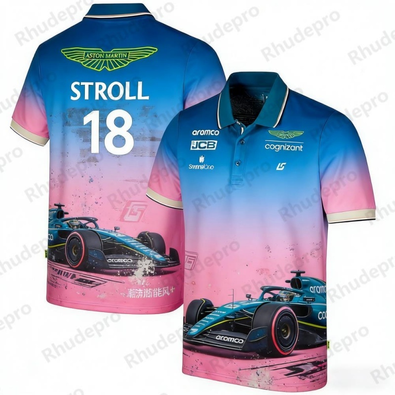 アストンマーティン チーム STR18 レー​​シングカーのテーマ ポロシャツ F1 周辺機器トレンディなプリント カジュアル トップ レーシング ファン用