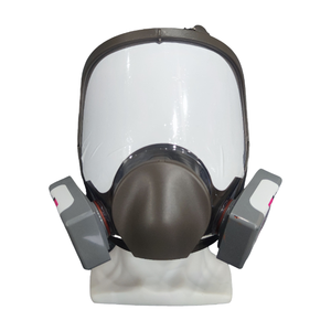Ayonsafety 医療用グレードのシリコン製フルフェイス型防毒マスク（再利用可能な呼吸器）、デュアルフィルターと5点式ゴム製ヘッドストラップ付き