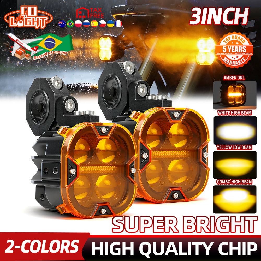 CO LIGHT オフロード使用 3 インチオートバイフォグランプ LED ドライビングライトアンバー DRL ホワイト IP67 防水補助ライト SUV
