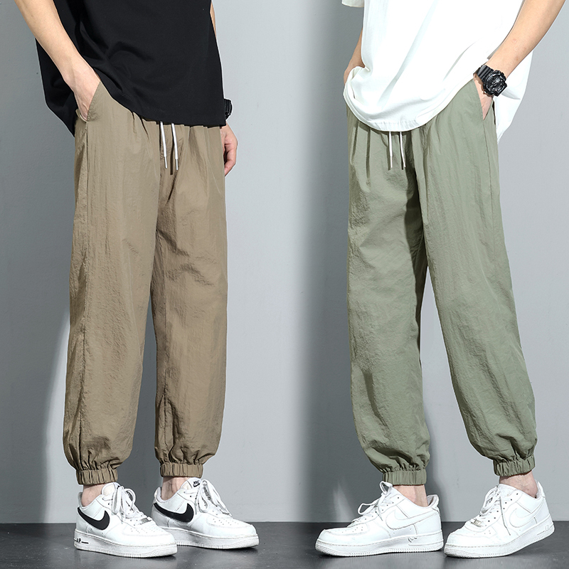 新しい夏の超薄型メンズだぶだぶのハーレムパンツテーパードカジュアルパンツ速乾アイスシルクのズボン男性プラスサイズ M-5XL シティボーイ Y2K