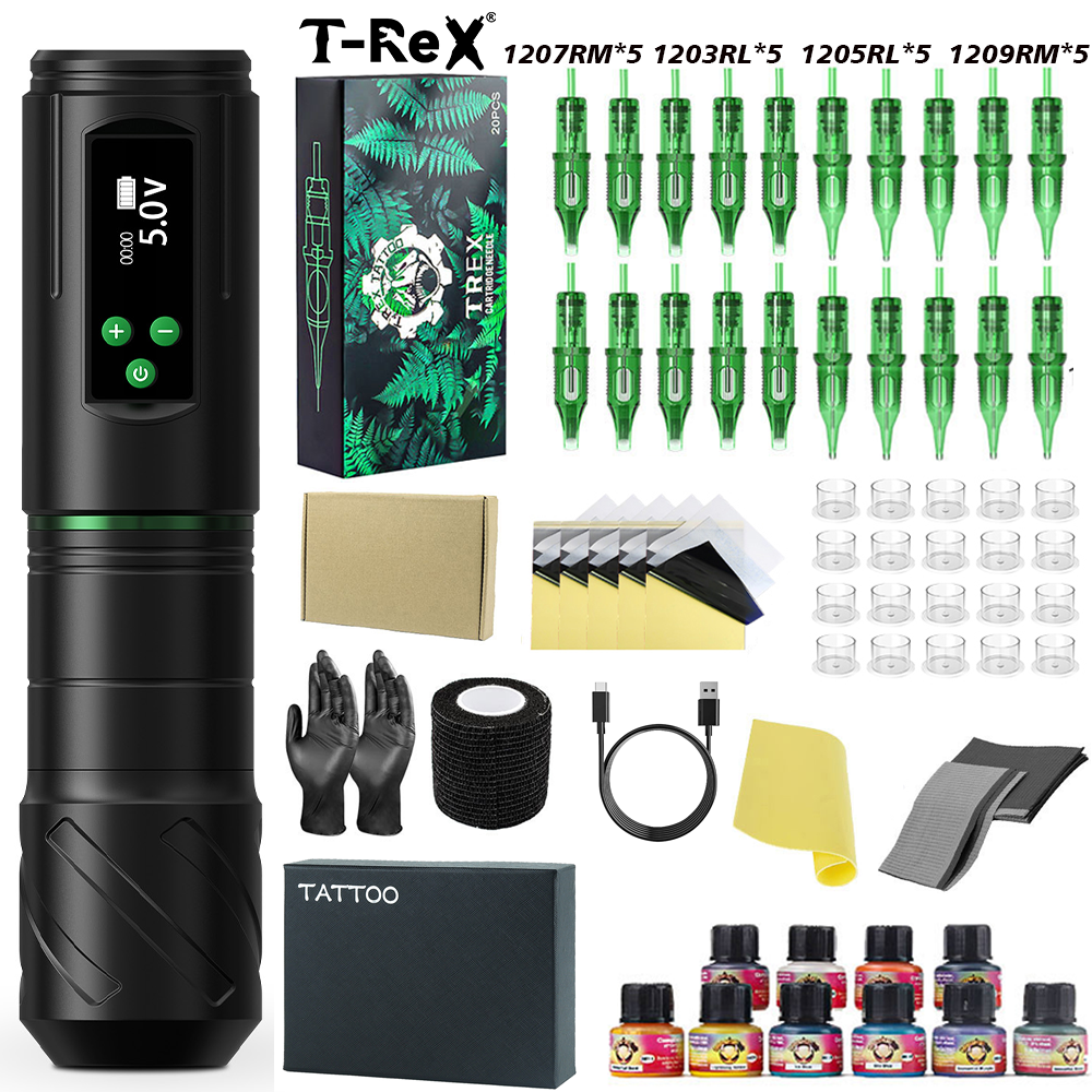 Kiss of Dragon タトゥーキット ワイヤレスタトゥーマシンペンキット 3.5mm ストロークカスタムモーター 1600mAh LCD スクリーンバッテリーコンプリートキット