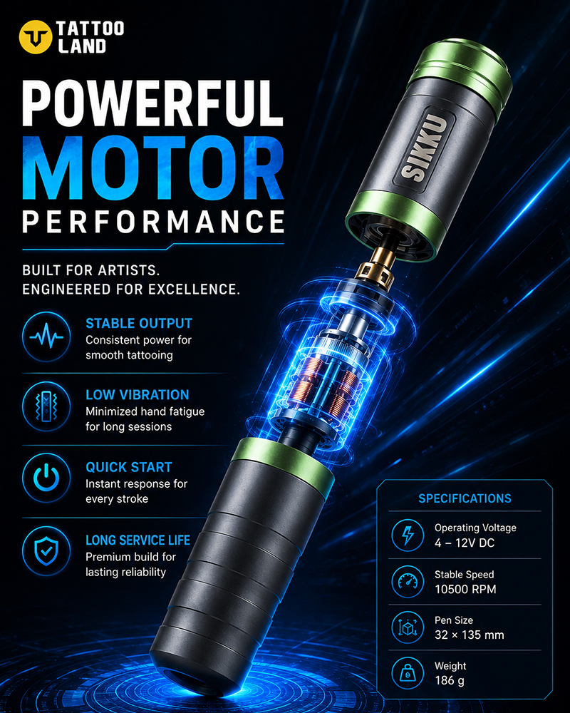 SIKKU ワイヤレスタトゥーペン 2400mAh バッテリーアートメイクタトゥー人間工学に基づいた形状のボディ、タトゥー初心者用に特別に設計