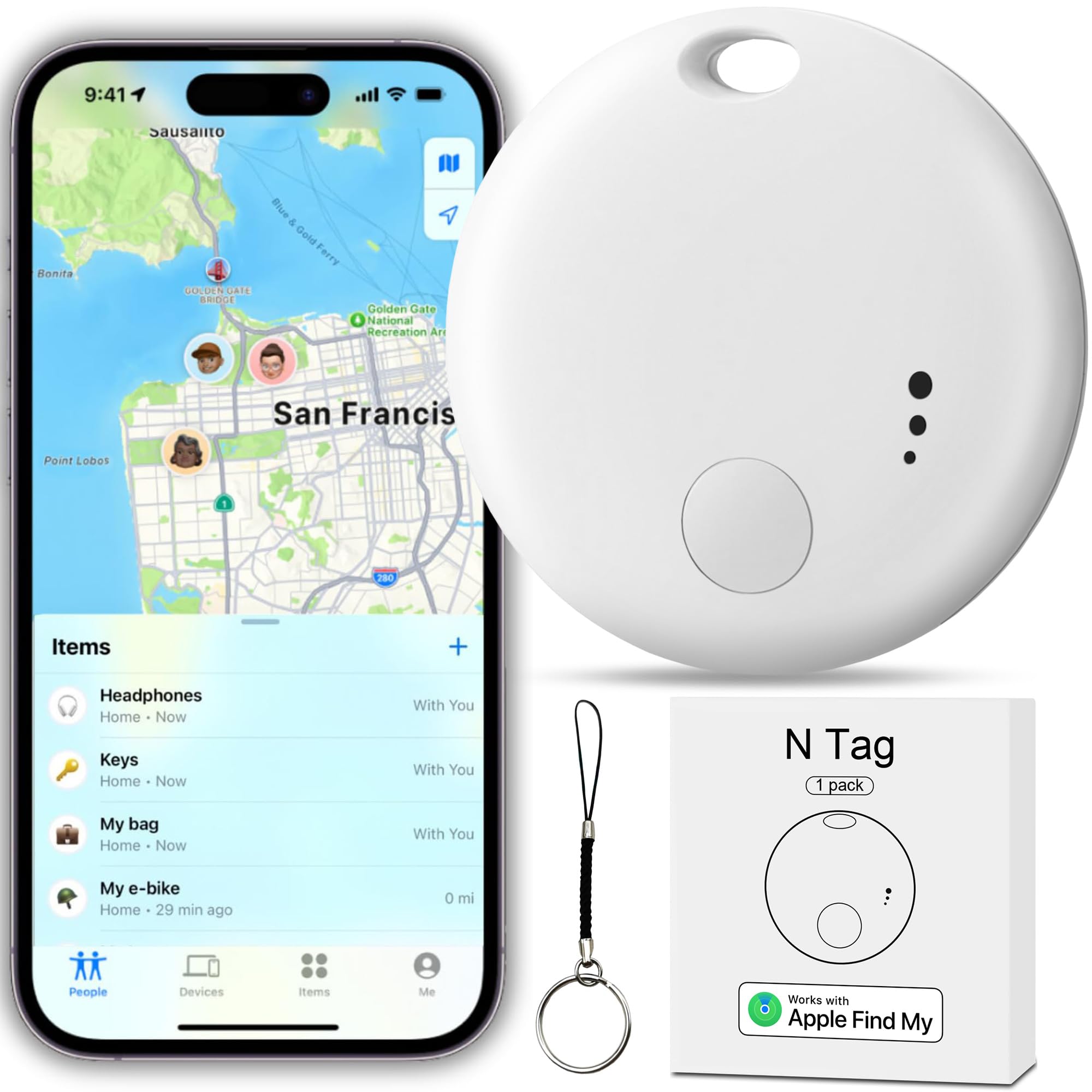 Find My を備えた Air Tracker アイテム ファインダー (iOS のみ) 鍵、財布、荷物、ペット、バッグを追跡 GPS トラッカー