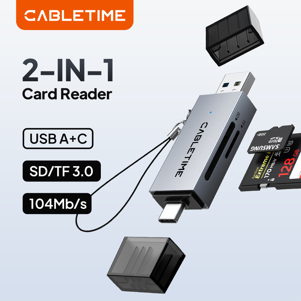 CABLETIME 2-in-1 高速 USB 3.0 カード リーダー USB-C
