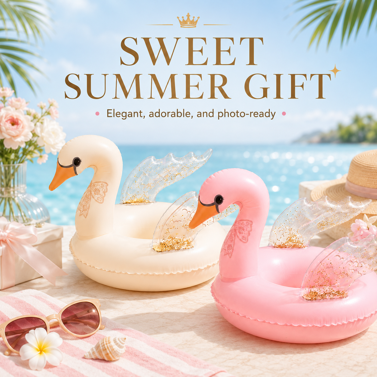 1PC インフレータブル白鳥プールフロート、グリッター翼付き、巨大な PVC 白鳥ラウンジャー、大人用夏水フロートいかだ
