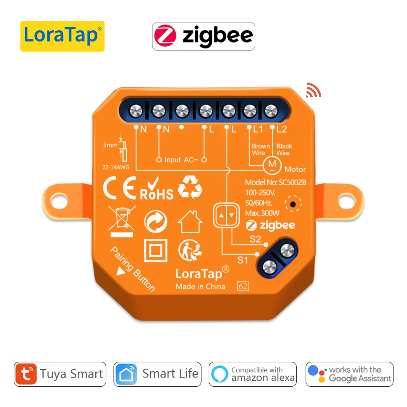 LoraTap ZigBee シャッター スイッチ モジュール 電動カーテン ブラインド Tuya スマート ライフ ローラー Alexa Google Home による音声制御