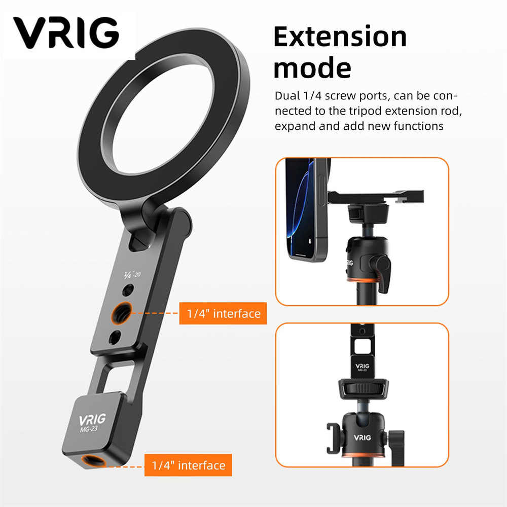 VRIG 磁気電話ホルダースタンド MagSafe コールドシュー三脚マウント 1/4 ネジ付き iPhone Android 電話デスクトップライブストリーミング Vlog 用