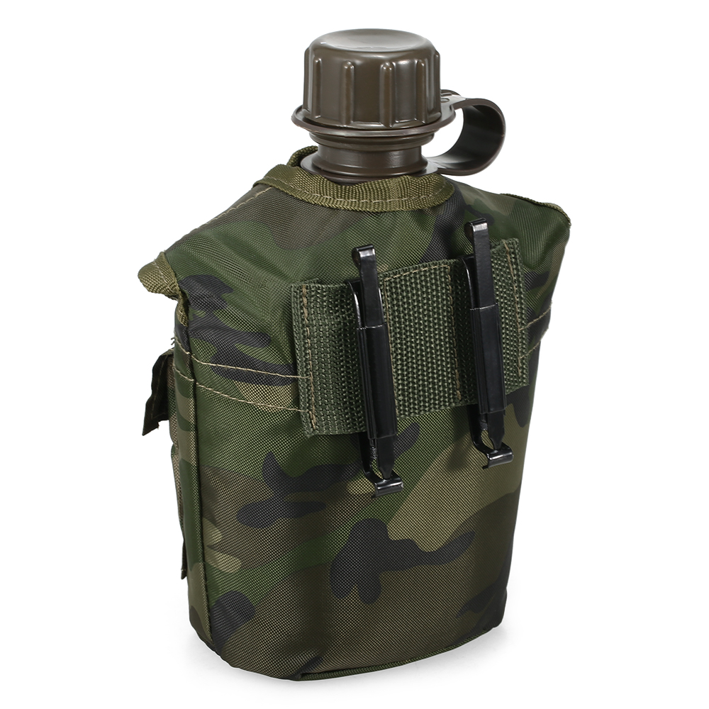 1L 迷彩軍用水筒 キャリーポーチ付き アウトドア タクティカル サバイバル 水筒 キャンプ ハイキング バックパッキングの必需品用