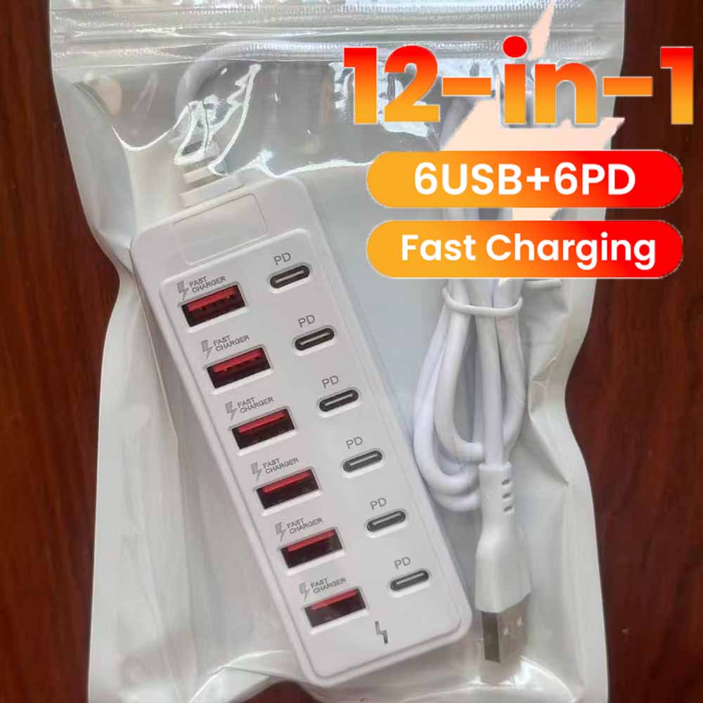 12 in 1 充電ステーション 電源タップ USB C ハブ USB2.0 高速データ転送コンバータ 6USB 6 タイプ C PD 充電器アダプタソケット
