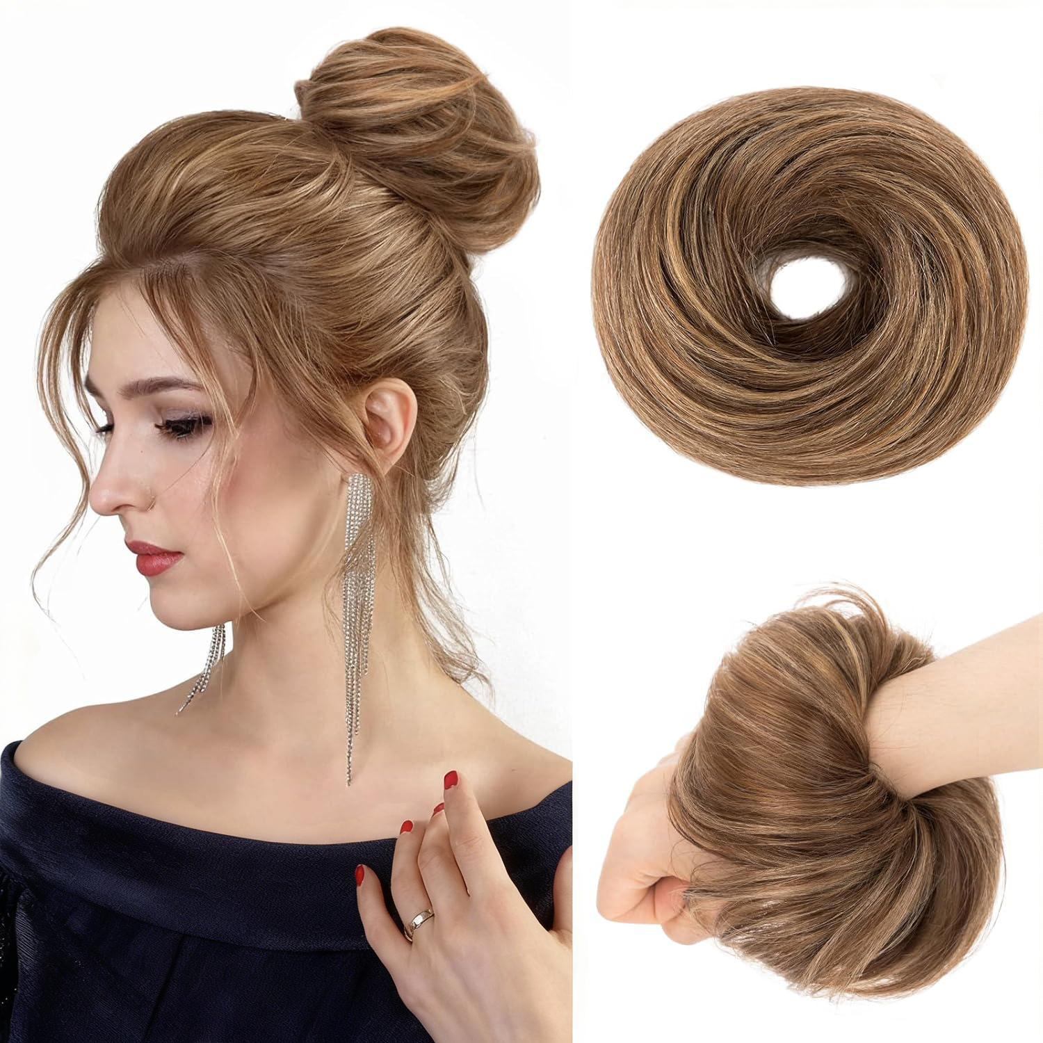 30 グラム人毛おだんごヘアピース乱雑なおだんごヘアピース 100% 本物の人毛自然な波状シュシュおだんごヘアかつら女性の日常使用