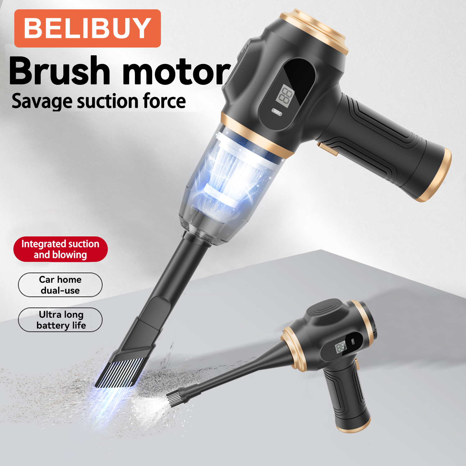 BELIBUY 15000PA ワイヤレスハンドヘルド掃除機家電車の掃除機ポータブル強力な吸引クリーナー真空