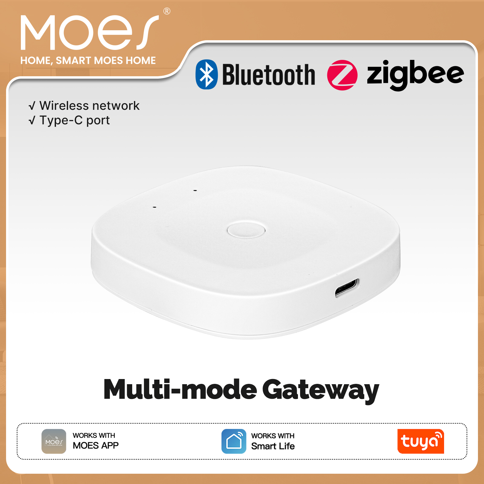 MOES Tuya Bluetooth/ZigBee/マルチモード ゲートウェイ ハブ Type-C ポート パワー スマート ホーム オートメーション ワイヤレス ネットワーク Alexa GoogleHome 付き