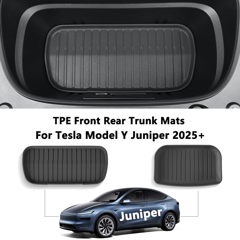 テスラモデル Y ジュニパー 2025 フロントリアトランクマット TPE 下部収納ボックスパッド保護カバーカーゴライナートランクトレイフロアマット