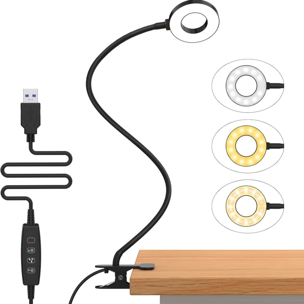 USB ブックライト クリップ付き 5V 48LED デスクランプ読書灯 3000k/4500k/6500k 調節可能な 360° 柔軟なグースネックベッドナイトランプ