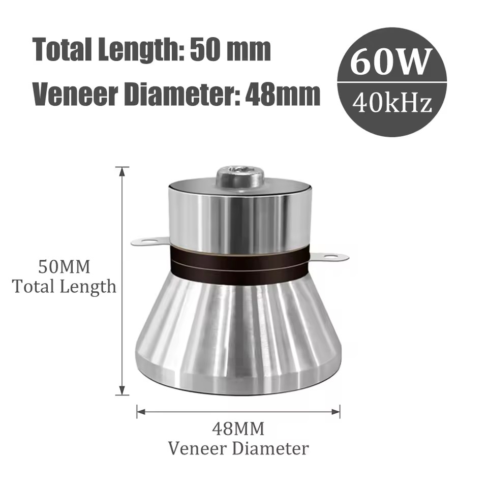 1pcs 60W 40KHz High Conversion Efficiency Ultrasonic Piezoelectric Transducer Silver Ultrasonic Transducer