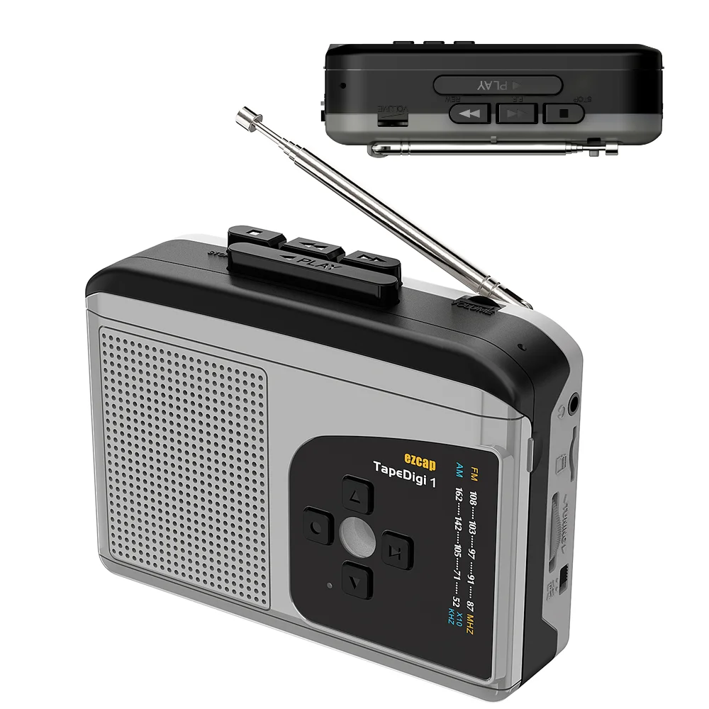 カセットテーププレーヤーポータブルAM FMラジオカセットテープからMP3へのコンバーターサウンドレコーダー内蔵スピーカー、ヘッドフォンジャック付き